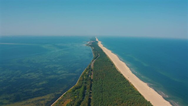 Aerial view of Hel penisula in Poland with baltic sea in the background