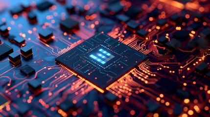 Ai logo in computer chip, nanotechnology AI chip concept design. - obrazy, fototapety, plakaty