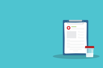 Semen test medical sample in a glass tube and medical lab analysis form list with results data. Medical semen test records concept. Chemical laboratory analysis.  © madedee