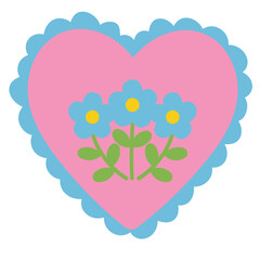 Flowers in a pink heart for brooch design, clothing, fashion, accessory, Valentine's Day, card print, heart sticker, tattoo, cute element, girly stuff, fabric print, banner, background, ads, logo