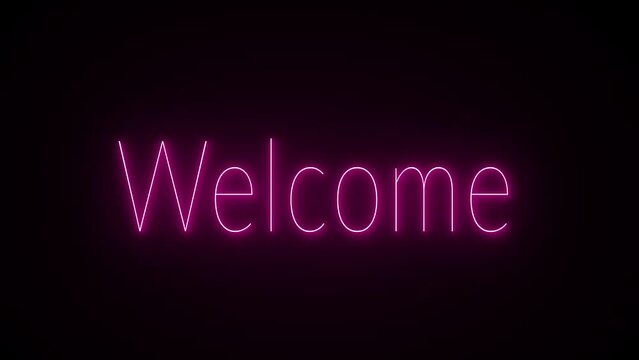 welcome text neon effect  led light animation on black background