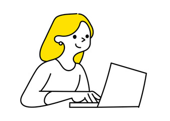 ノートパソコンを操作するビジネスウーマンのイラスト