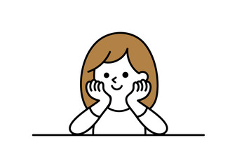 頬杖をつく女性のイラスト