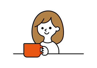 コップを持つ女性のイラスト