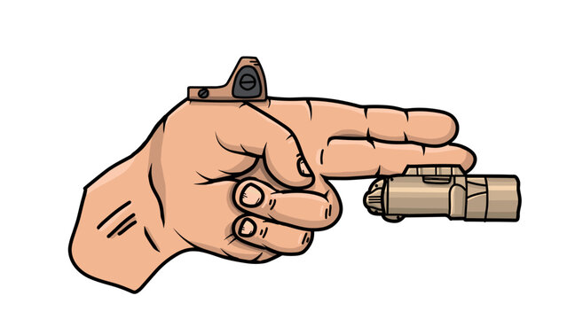 Two fingers sign gun with optics and flashlight