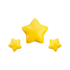 Vector cartoon 3d three gold stars. Realistic 3d render game achievements concept on white background. High quality rating symbol, customer feedback sign. For web, apps, advert, game design.