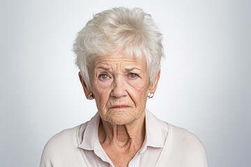 Elderly woman serious face portrait - obrazy, fototapety, plakaty