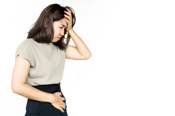 Gut-Brain Axis with anxiety Asian woman have problems with stomachache, digestion systems,...