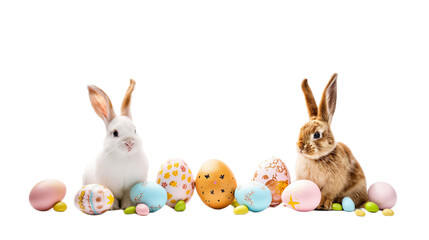 easter bunny and easter eggs isolated on white transparent background - Powered by Adobe