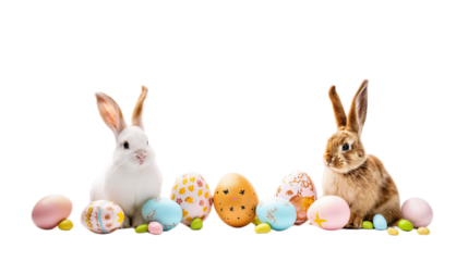 easter bunny and easter eggs isolated on white transparent background