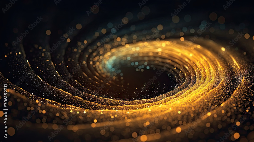Aufkleber digital gold particles wave and light abstract background with shining floor particle stars dust. fu