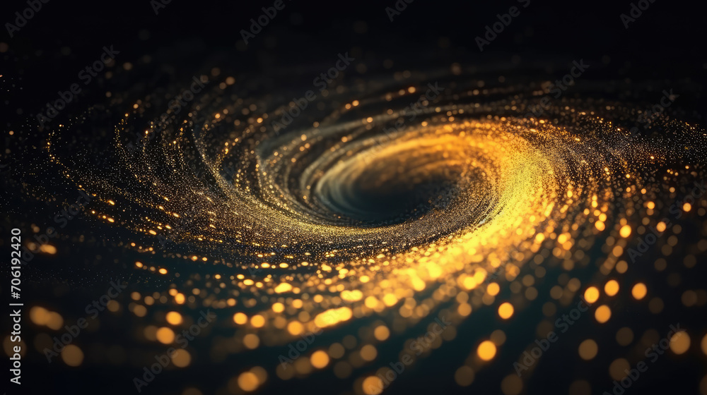 Aufkleber digital gold particles wave and light abstract background with shining floor particle stars dust. fu
