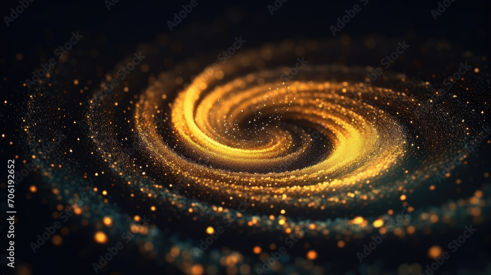 Poster digital gold particles wave and light abstract background with shining floor particle stars dust. fu