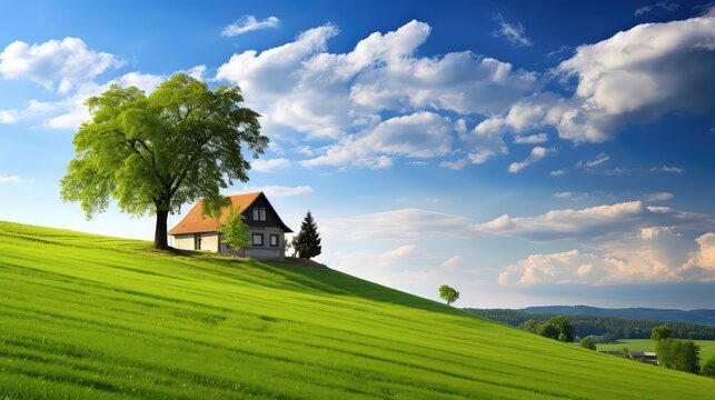 beautiful landscape with house on clouds backgrounds