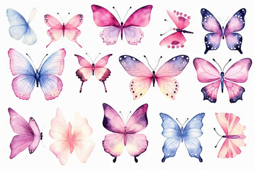 watercolor Butterfly collection. Watercolor illustration. Colorful Butterflies clipart set.  - obrazy, fototapety, plakaty