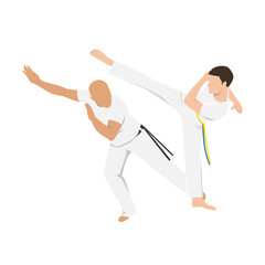 Fototapeta na wymiar People fighting in Capoeira. Brazilian martial arts. Combat sport. Flat vector illustration isolated on white background