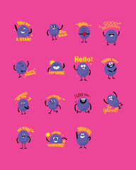 Simple Funny Greetings Emoji Sticker Illustration Design Set