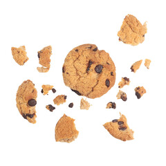 Scattered crumbs of chocolate chips on transparent background PNG