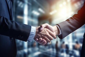 Partnership Prosperity: Business Professionals Seal a Deal with a Handshake. Generative AI - obrazy, fototapety, plakaty