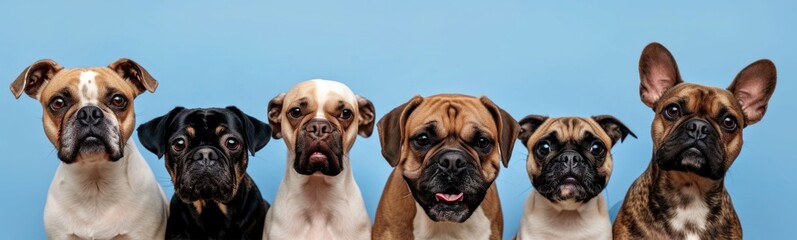 Cute dogs on blue background. Banner