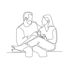 Continuous single line sketch drawing of romantic couple talking conversation together with love. One line art of valentine couple romance concept vector illustration