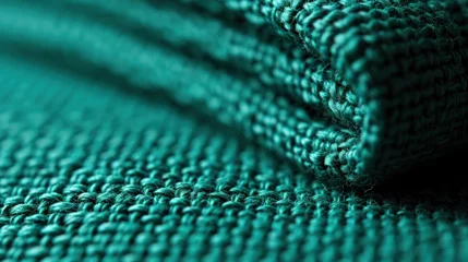 Fotobehang  a close up of a green cloth textured with some sort of stitching on the outside of the fabric. © Shanti