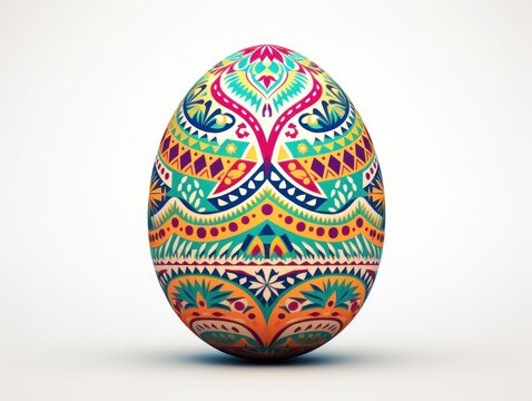 Easter egg with colorful geometric patterns, flat style