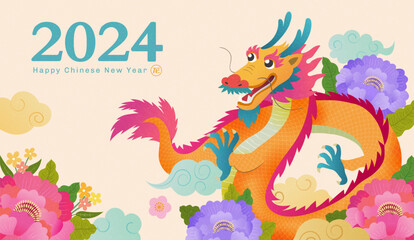Floral CNY dragon year card