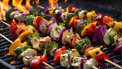 A colorful array of Vegetable skewers sizzling on the barbecue