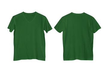 Unisex Plain Green V-Neck Short Sleeve T-Shirt with Transparent Background