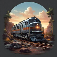 train illustration. design for t-shirts, posters, stickers. AI generative photo realism style design. - obrazy, fototapety, plakaty