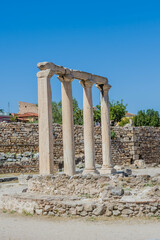 Marble columns at archeological site of Hadrian’s Library in Athens, Greece.
