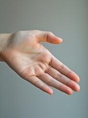 An open hand signifying a handshake or deal on a neutral grey background.