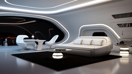 Naklejka premium Minimalist, futuristic interior design for a drawing room