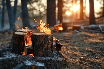 Campfire in the forest - obrazy, fototapety, plakaty