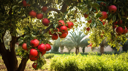Pomegranate red fruit green tree garden