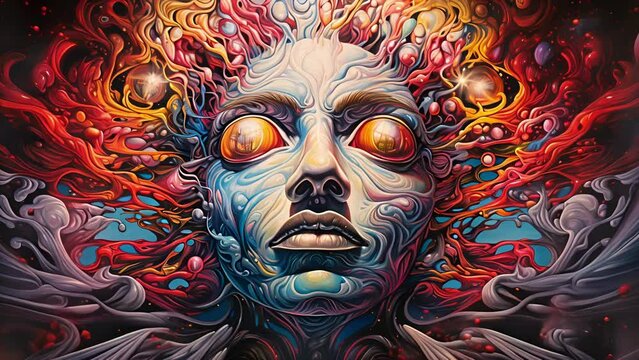 Step into the mind of an artist as they paint their visionary masterpiece, with swirling colors and hypnotic patterns coming to life right before your eyes, accompanied by an otherworldly