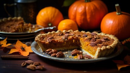 Autumnal Pumpkin Pie With Festive Decor