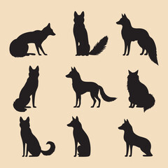 Fox set black silhouette vector Clip art
