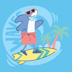 cartoon surfer shark