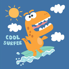 dinosaur cartoon surfing