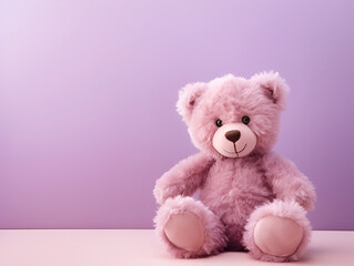Teddy bear on a purple background. Copy space