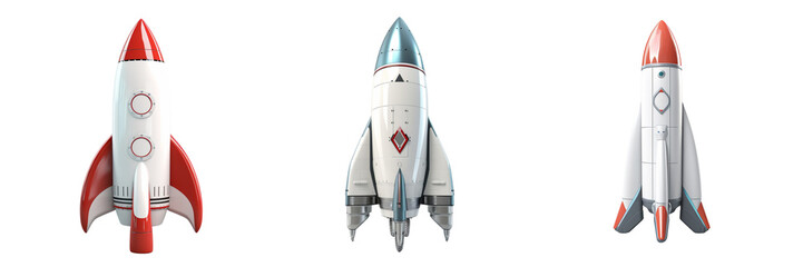 Set of Rocket, 3d render illustration a transparent background