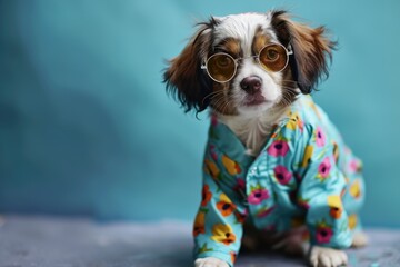 Cute dog wearin colorful clothes  - obrazy, fototapety, plakaty