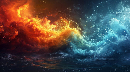 Fire Clashing With Water Concept Background - obrazy, fototapety, plakaty