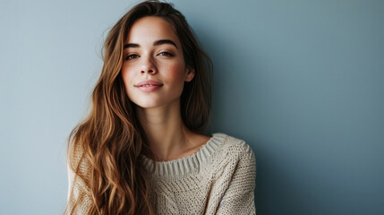 Young woman posing in front of clean background.Copyspace for text.