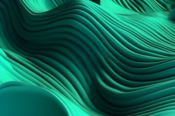 Green and teal rippling surface with empty space. Modern three-dimensional gradient backdrop. Generative AI