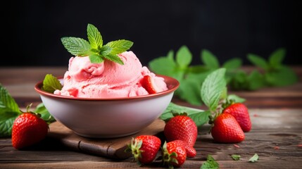 Strawberry Ice Cream Bowl With Mint