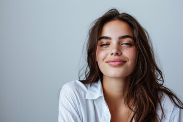 Obraz premium Young woman posing in front of clean background.Copyspace for text.