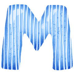 M alphabet ,The blue letter and have white stripes. alphabet png clipart. - obrazy, fototapety, plakaty